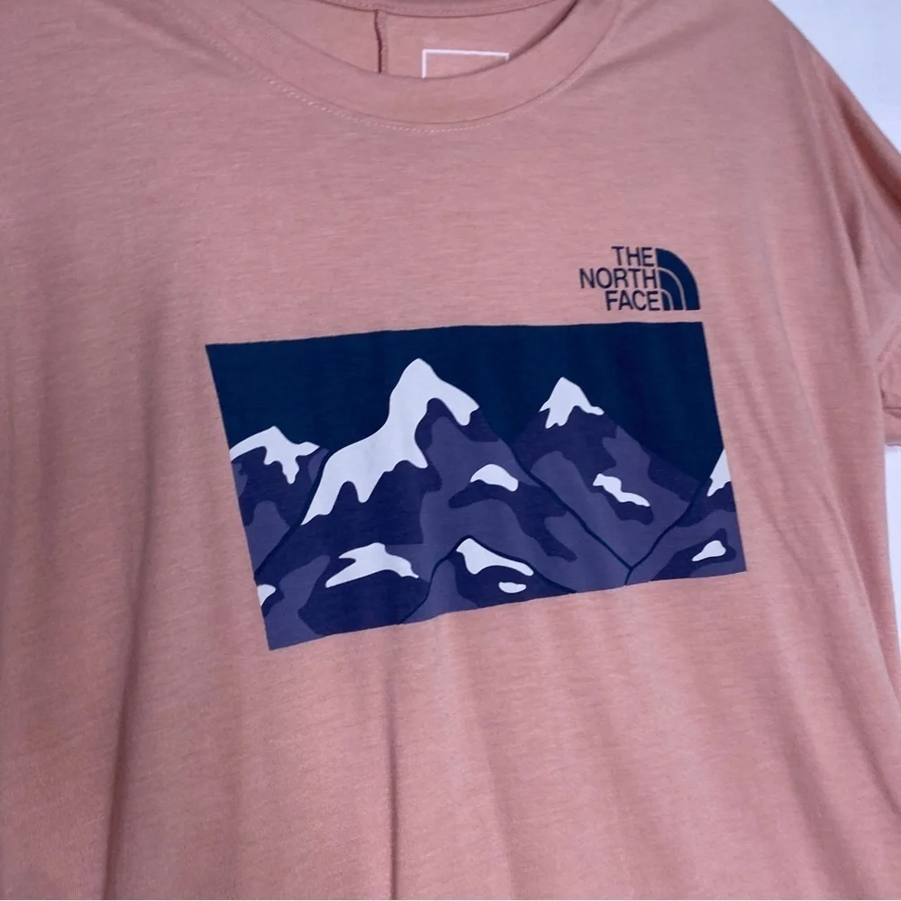 The North Face Pink Longline Snowy Mountains Graphic Tee Shirt Size Small